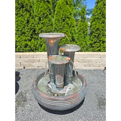 Henri Studio Triple Fluted 36" High Bronze Patina Outdoor Led Fountain - Made To Order