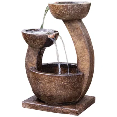Henri Studio Zen 33" High Relic Lava Two-bowl Led Outdoor Floor Fountain - Made To Order