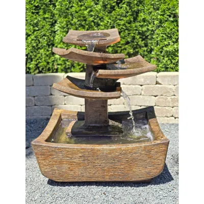Henri Studio Zen Plates 36" High Relic Lava Tiered Outdoor Led Fountain - Made To Order