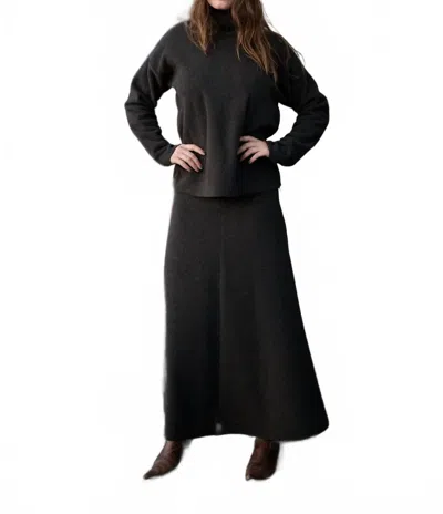 Henriette Steffensen Fleece Long Flared Skirt In Chocolate In Black
