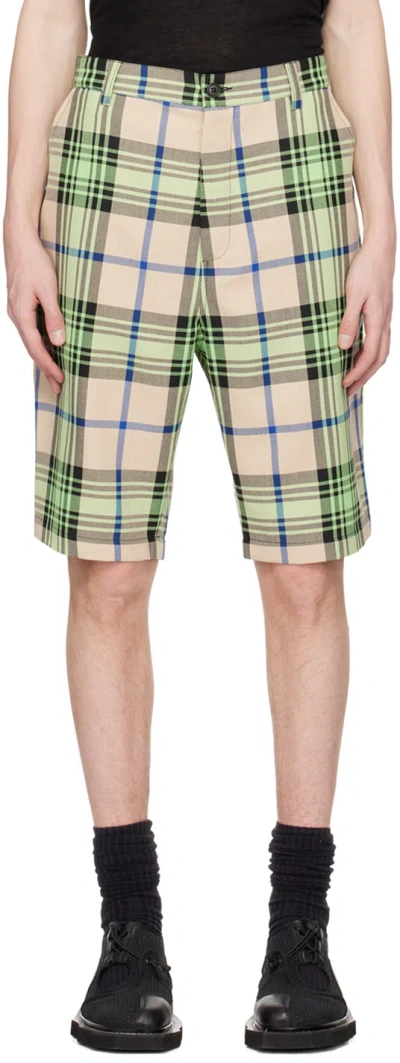 Henrik Vibskov Beige & Green Fast Shorts In Mint Beige Check