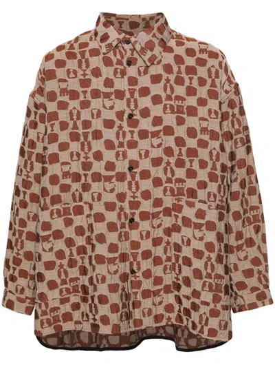 Henrik Vibskov Big Patterned-jacquard Shirt In Orange