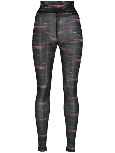 Henrik Vibskov Bird-print Semi-sheer Mesh Leggings In Schwarz
