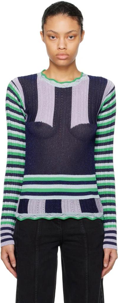 Henrik Vibskov Blue & Purple Block Sweater In Blue Lavendar Block
