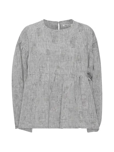Henrik Vibskov Bowl Flared-hem Linen Blouse In Gray