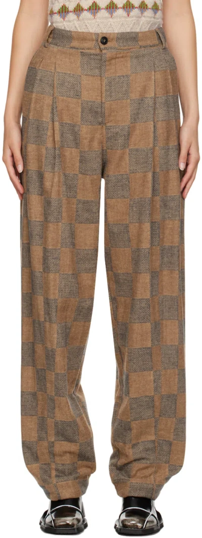 Henrik Vibskov Brown Claus Trousers In Navy Brown Checks