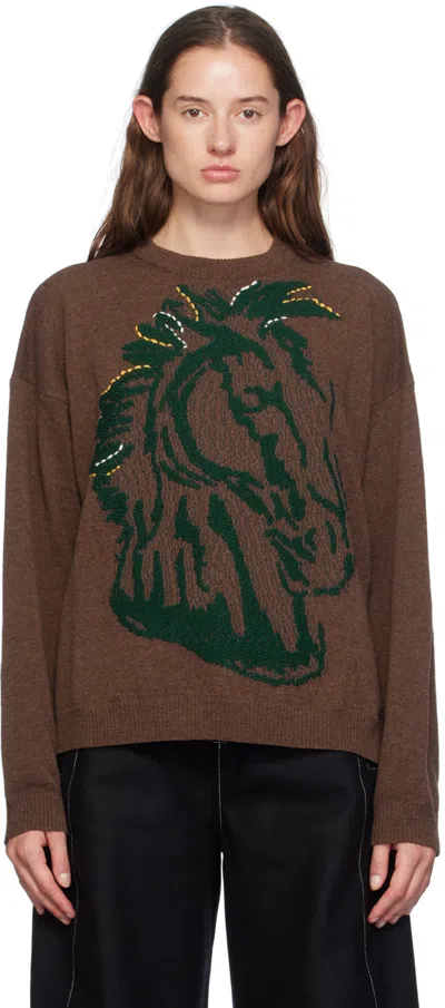 Henrik Vibskov Horse Head-jacquard Jumper In Brown Horse Head