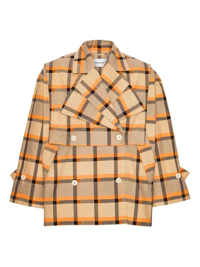 Henrik Vibskov Checked Double-breasted Jacket In Brown