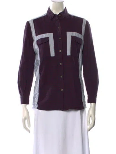 Pre-owned Henrik Vibskov Colorblock Pattern Three-quarter Sleeve Button-up Top In Blue