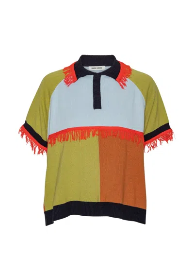 Henrik Vibskov Colourblock Fringed Polo Shirt In Multi