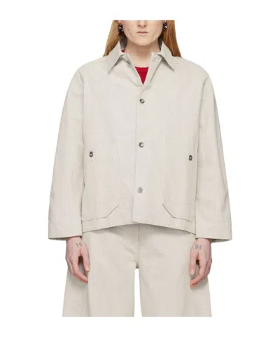 Henrik Vibskov Off-white Delivery Denim Jacket In Whit Blue Twill
