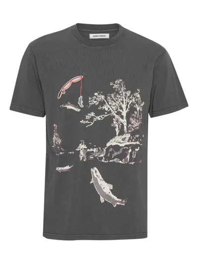 Henrik Vibskov Fishing-scene Print T-shirt In Brown