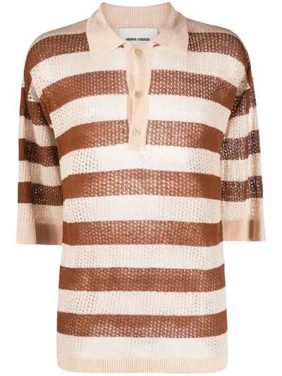 Henrik Vibskov Flax Striped Polo Shirt In Neutrals