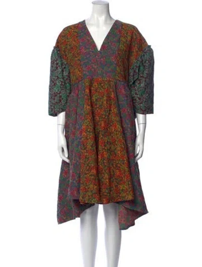 Pre-owned Henrik Vibskov Floral Print Midi Length Dress In Orange