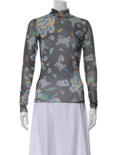 Pre-owned Henrik Vibskov Floral Print Mock Neck Top In Black