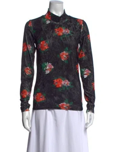 Pre-owned Henrik Vibskov Floral Print Mock Neck Top In Black
