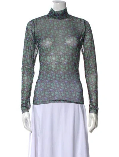 Pre-owned Henrik Vibskov Floral Print Mock Neck Top In Green