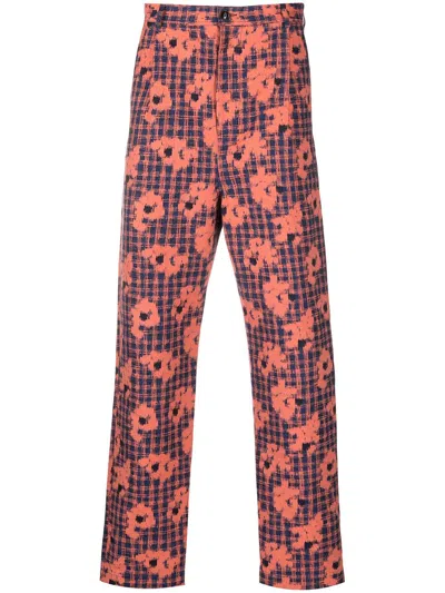 Henrik Vibskov Floral-print Slim-cut Trousers In Orange