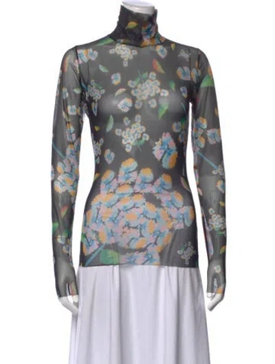 Pre-owned Henrik Vibskov Floral Print Turtleneck Top In Black