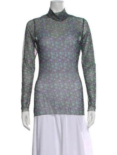 Pre-owned Henrik Vibskov Floral Print Turtleneck Top In Green