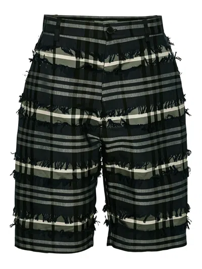 Henrik Vibskov Frayed Check-pattern Shorts In Black