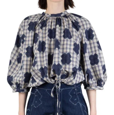 Henrik Vibskov Gambit Blouse In Blue White Checks In Multi