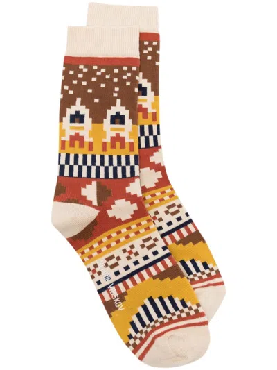 Henrik Vibskov Geometric-pattern Knitted Socks In Neutrals