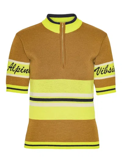 Henrik Vibskov Half-zip Striped Top In Brown
