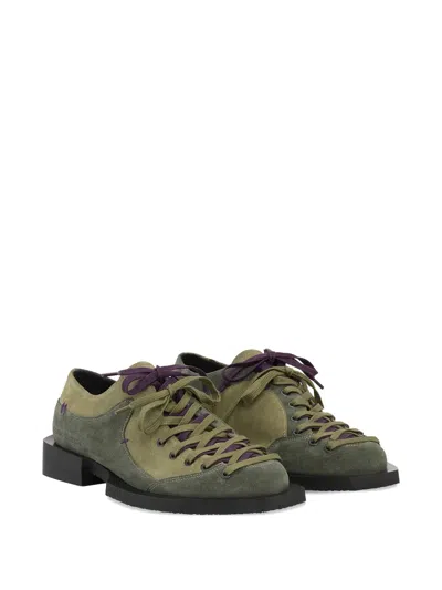 Henrik Vibskov Kelly Suede Panelled Lace-up Shoes In Green