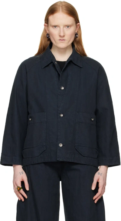 Henrik Vibskov Navy Delivery Denim Jacket In Navy Blue Twill