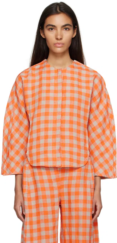 Henrik Vibskov Orange & Gray Line Blouse In Orange Checks