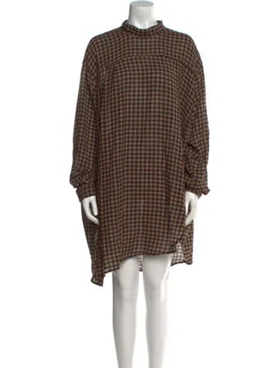Pre-owned Henrik Vibskov Plaid Print Mini Dress In Brown
