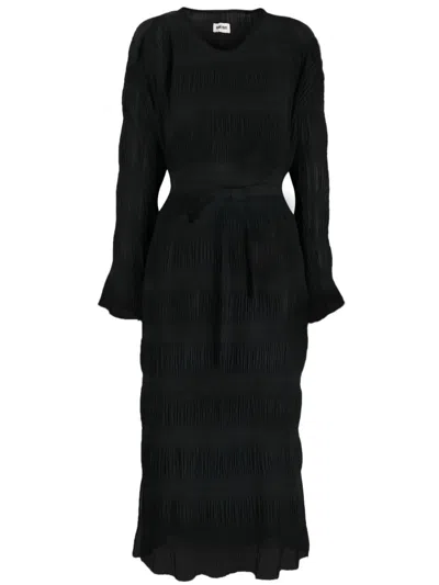 Henrik Vibskov Plissé-effect Tied-waist Midi Dress In Black