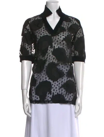 Pre-owned Henrik Vibskov Printed V-neck Top In Black