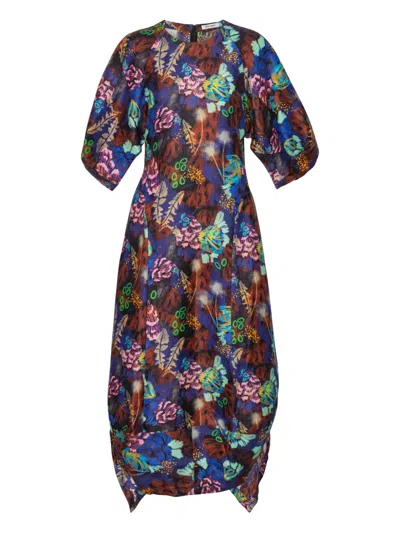 Henrik Vibskov Puff-sleeve Abstract-print Midi Dress In Blue