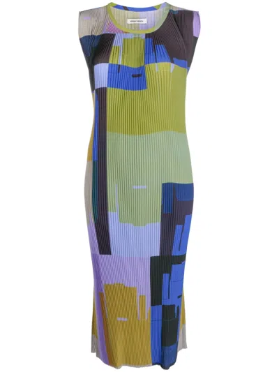 Henrik Vibskov Pull Geometric-print Plissé Dress In Green