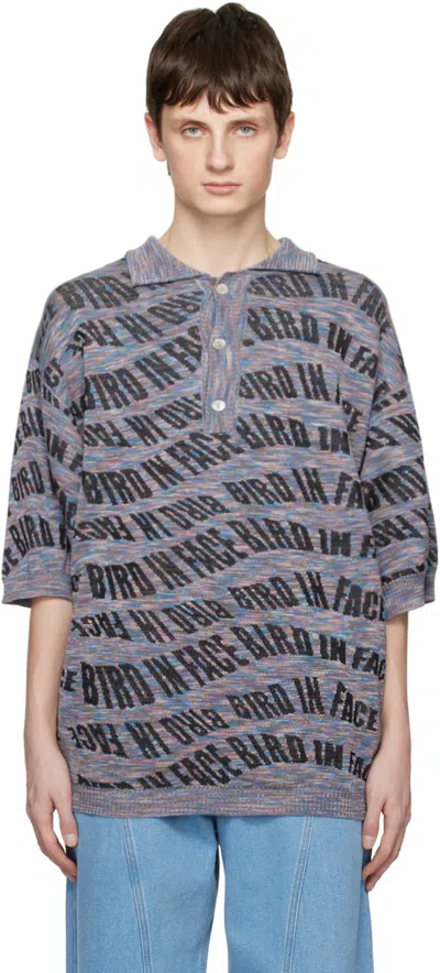 Henrik Vibskov Purple 'bird In Face' Polo In 965, Black Melange