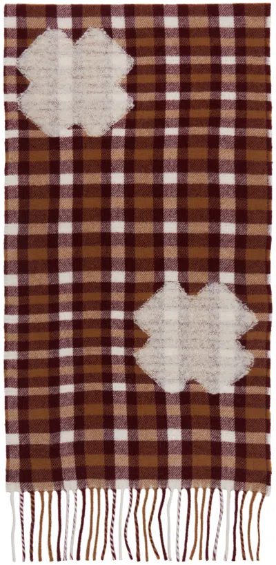 Henrik Vibskov Red Check Scarf In Rust Grid Cross