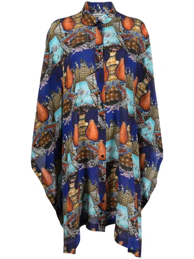 Henrik Vibskov Square Boxing-print Midi Dress In Blue