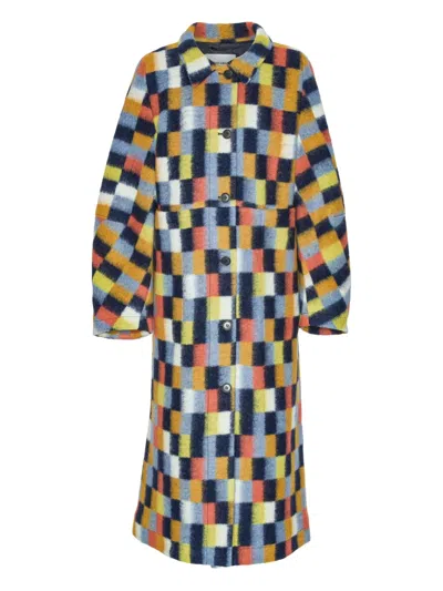 Henrik Vibskov Square-motif Single-breasted Coat In Brown