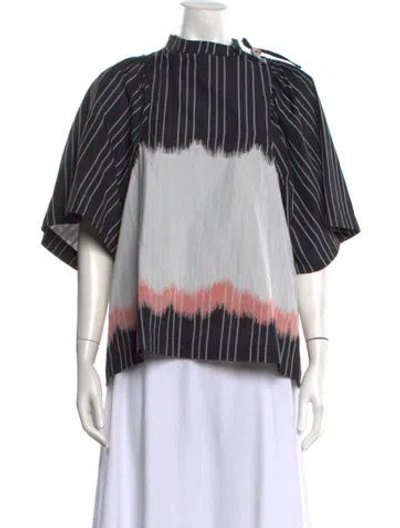 Pre-owned Henrik Vibskov Striped Tie Neck Top In Black/white