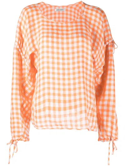 Henrik Vibskov Orange Tapas Blouse In Orange Blue Checks