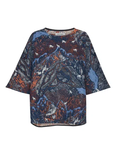 Henrik Vibskov Tapestry-print Three-quarter Sleeve Top In Blue