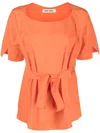 Henrik Vibskov Tied-waist Short-sleeved Blouse In Orange