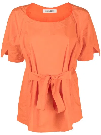 Henrik Vibskov Tied-waist Short-sleeved Blouse In Orange