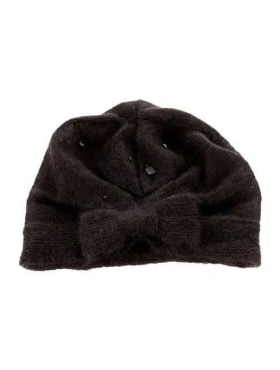 Pre-owned Henry Beguelin Bow-trimmed Knit Beanie In Brown