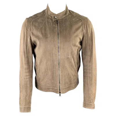 Pre-owned Henry Beguelin Chest Size M Camel Leather Moto Racer Jacket In Brown