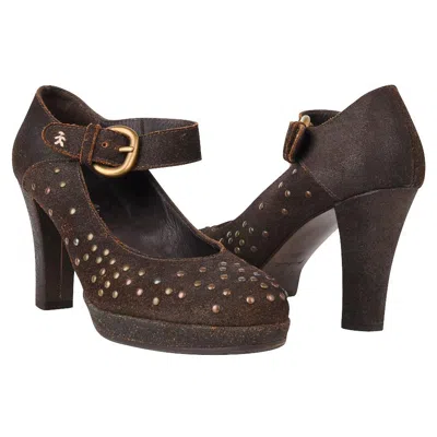 Pre-owned Henry Beguelin Dark Brown Nubuck Suede Studded Slingback Platform Shoes 39