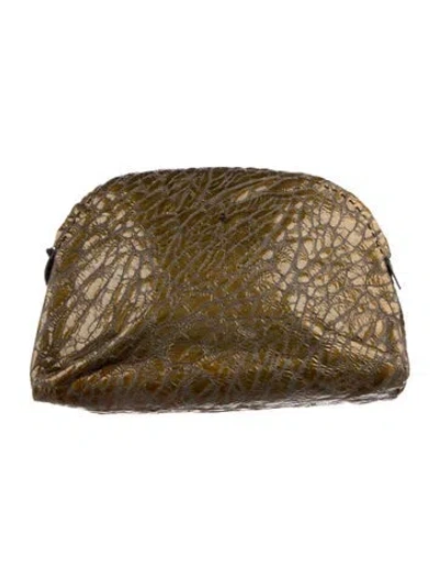 Pre-owned Henry Beguelin Embossed Cosmetics Pouch In Green