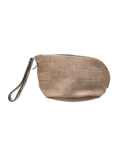 Pre-owned Henry Beguelin Embossed Leather Clutch In Neutral